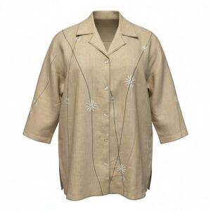 David Dart Woman 100% Linen Embroidered Button Up Shirt Plus Size 1X KSY 191X